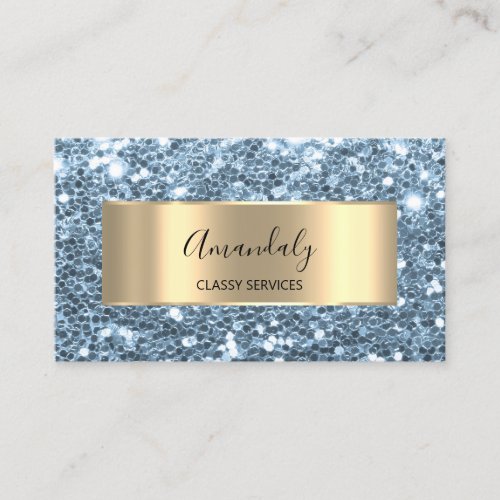 Gold  Glitter QR Code Logo Beauty Celastial Blue   Business Card