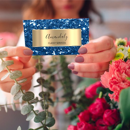 Gold  Glitter QR Code Logo Beauty Glam Blue Beauty Business Card