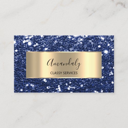 Gold  Glitter QR Code Logo Beauty Glam Blue Navy   Business Card