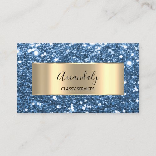 Gold  Glitter QR Code Logo Beauty Glam Sea Blue  B Business Card