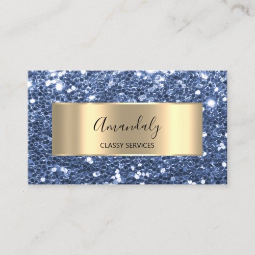 Gold  Glitter QR Code Logo Beauty Shop Blue Navy B Business Card