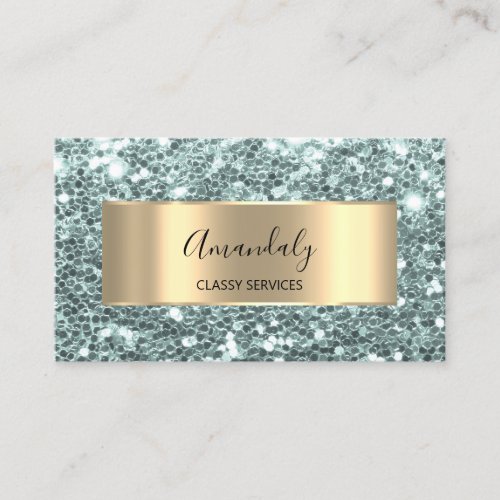 Gold  Glitter QR Code Logo Mint Green Beauty  Busi Business Card