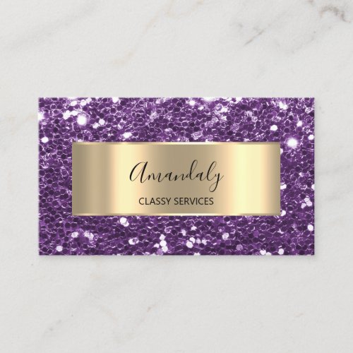 Gold  Glitter QR Code Logo Violet Purple Amethyst  Business Card