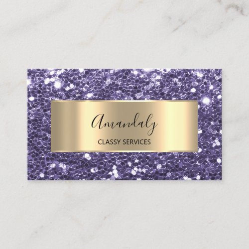 Gold  Glitter QR Code Logo Violet Purple Glam Busi Business Card