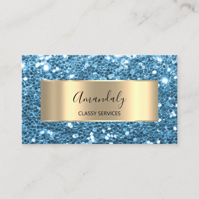 Gold  Glitter QR Code Logo Water Celestial Blue    Business Card (Front)