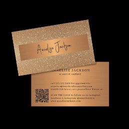 Gold glitter QR CODE luxury makeup artist  Business Card