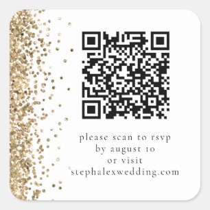 Gold Glitter QR code to RSVP Wedding Square Sticker