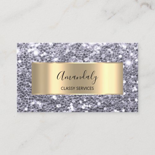 Gold  Glitter QRCode Logo Violet Purple Gray Spark Business Card