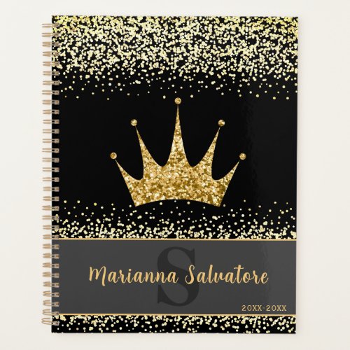 Gold Glitter Queen and Princess Crown Personalized Planner