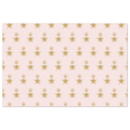 Gold Glitter Queen Bee Crown Blush Pink Baby Girl Tissue Paper