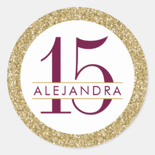 Gold Glitter Quince Años Favor Sticker Label
