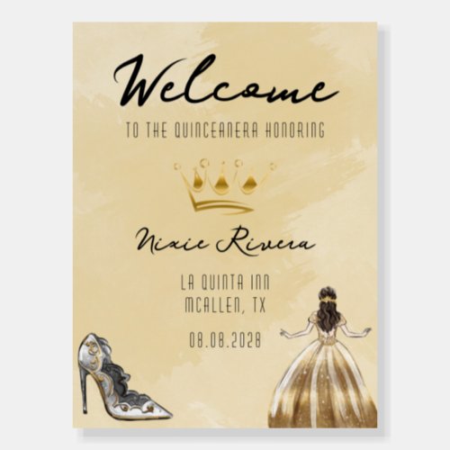 Gold Glitter Quinceanera Birthday Welcome Sign