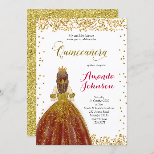 Gold Glitter Quinceaera Invitation Red Burgundy