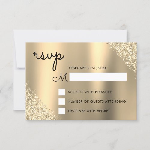 Gold Glitter Quinceanera RSVP Invitation