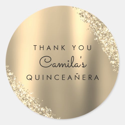 Gold Glitter Quinceanera Save the Date Classic Round Sticker