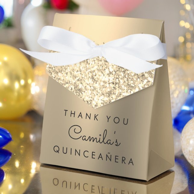 Gold Glitter Quinceanera Save the Date Favor Boxes (Creator Uploaded)