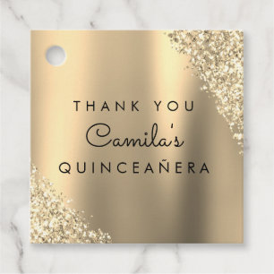Gold Glitter Quinceanera Save the Date Favor Tags