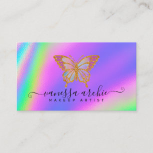 Gold Glitter Rainbow Holographic Butterfly Business Card