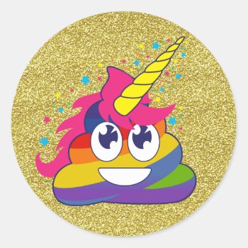 Gold Glitter Rainbow Poop Unicorn Emoji Stickers by MishMoshEmoji at Zazzle