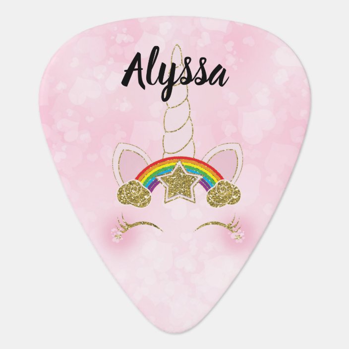 Gold Glitter Rainbow Stars Unicorn Personalized Guitar Pick