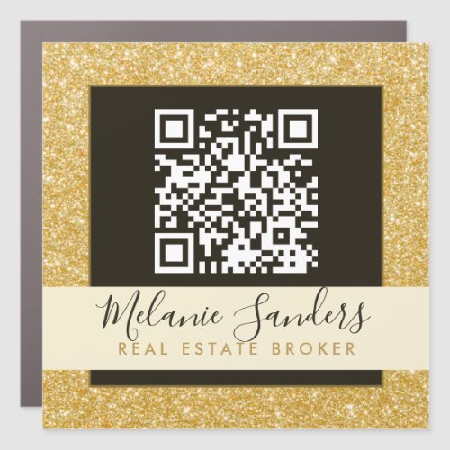 GOLD GLITTER REAL ESTATE Car Magnet with QR CODE 