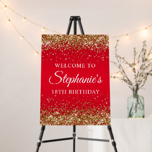 Gold Glitter Red 18th Birthday Party Welcome Foam Board