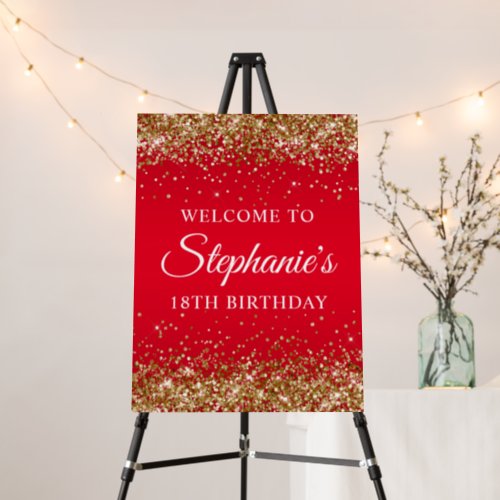 Gold Glitter Red 18th Birthday Party Welcome Foam Board