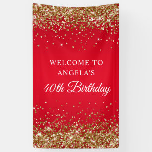 Gold Glitter Red 40th Birthday Vertical Banner