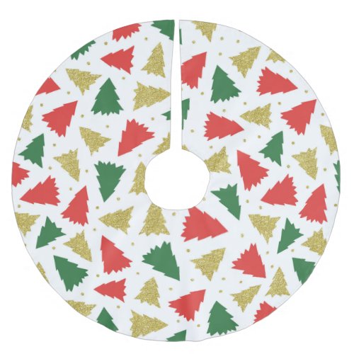 Gold Glitter Red and Green Christmas Tree Pattern Brushed Polyester Tree Skirt