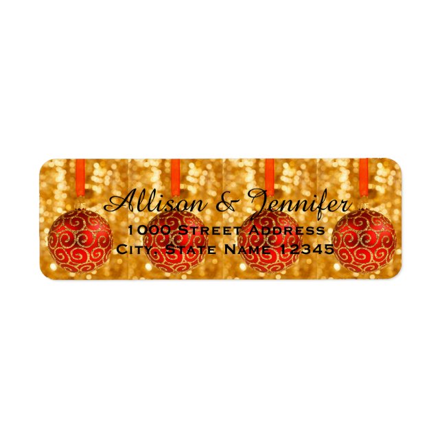 Gold Glitter Red Ball Holiday Christmas Label (Front)