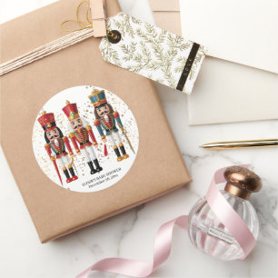 Gold Glitter Red & Blue Nutcracker Baby Shower Classic Round Sticker