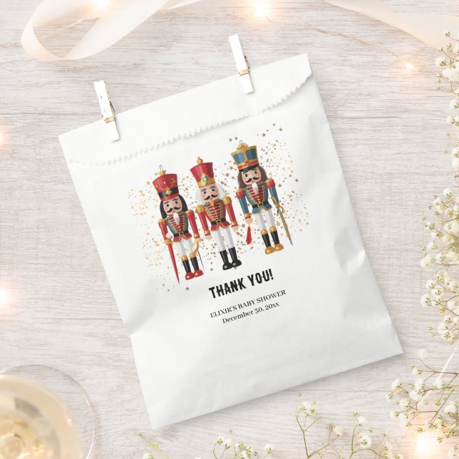 Gold Glitter Red & Blue Nutcracker Baby Shower Favor Bag (Clipped)