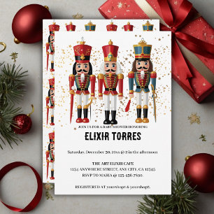 Gold Glitter Red & Blue Nutcracker Baby Shower Invitation