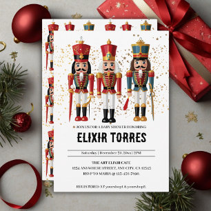 Gold Glitter Red & Blue Nutcracker Baby Shower Invitation