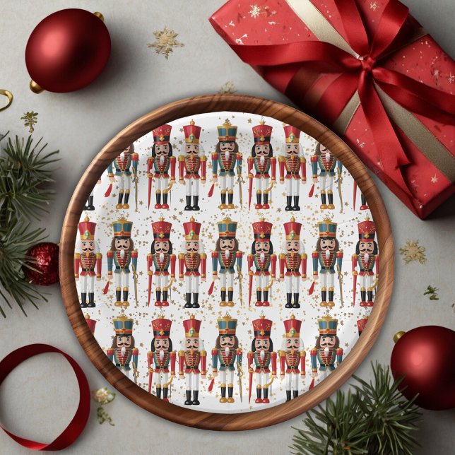 Gold Glitter Red & Blue Nutcracker Baby Shower Paper Plates (Creator Uploaded)