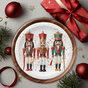 Gold Glitter Red & Blue Nutcracker Baby Shower Paper Plates