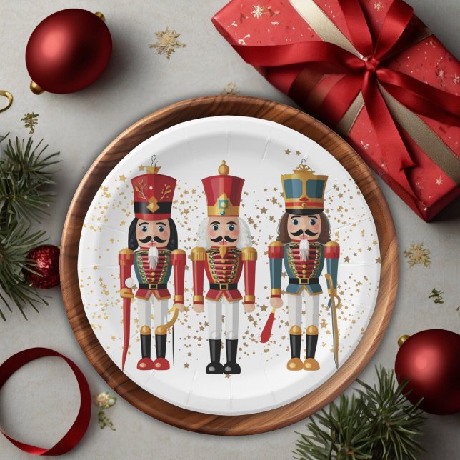 Gold Glitter Red & Blue Nutcracker Baby Shower Paper Plates (Creator Uploaded)