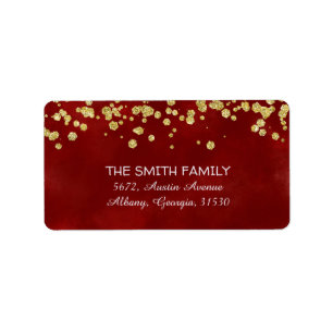 Gold Glitter Red Burgundy Winter Wedding Address Label