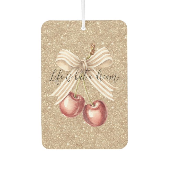 Gold Glitter Red Cherries Air Freshener (Front)