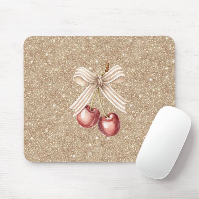 Gold Glitter Red Cherries Mouse Pad (With Mouse)