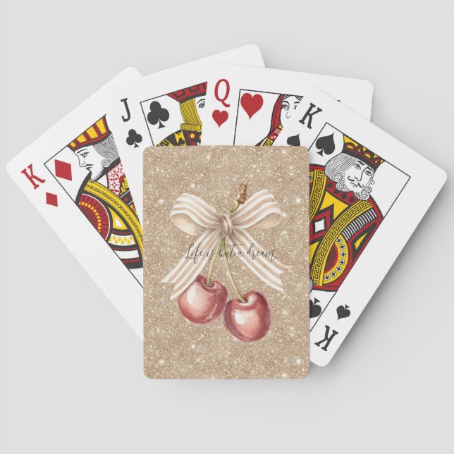 Gold Glitter Red Cherries Poker Cards (Back)