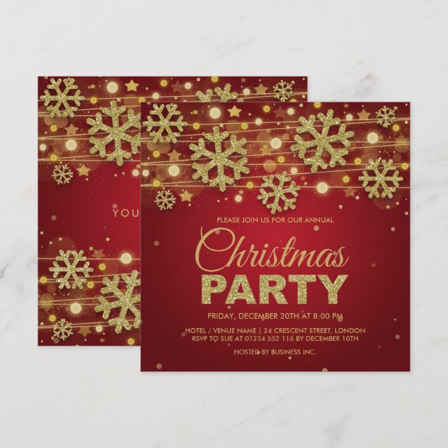 Gold Glitter & Red Corporate Christmas Party Invitation (Front/Back)