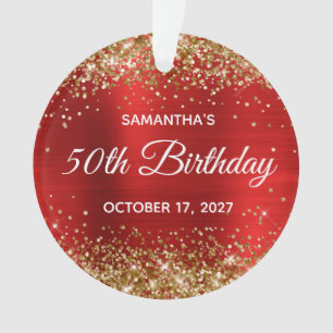 Gold Glitter Red Foil 50th Birthday Ornament