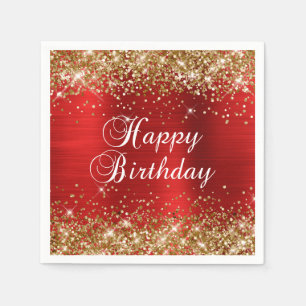 Gold Glitter Red Foil Happy Birthday Napkins