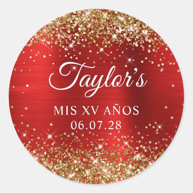 Gold Glitter Red Foil Mis XV Anos Birthday Classic Round Sticker | Zazzle