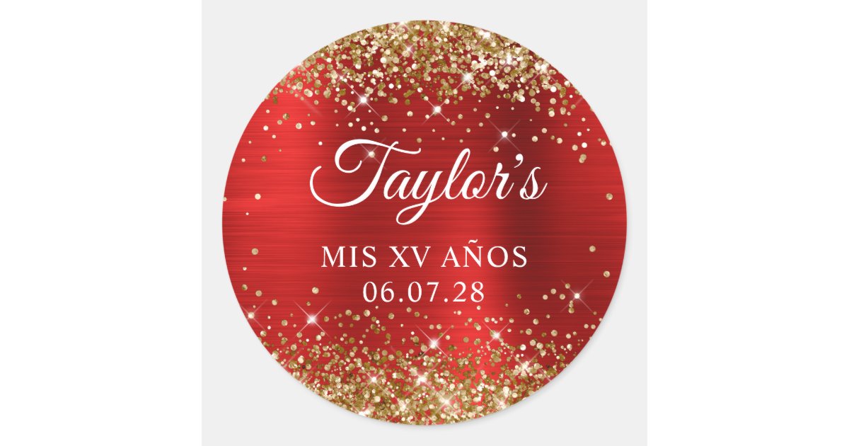 Gold Glitter Red Foil Mis XV Anos Birthday Classic Round Sticker | Zazzle