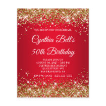 Gold Glitter Red Gradient 50th Birthday Invite