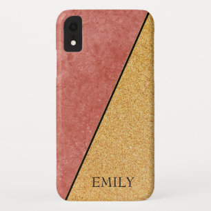 Gold Glitter Red Marbled iPhone XR Case