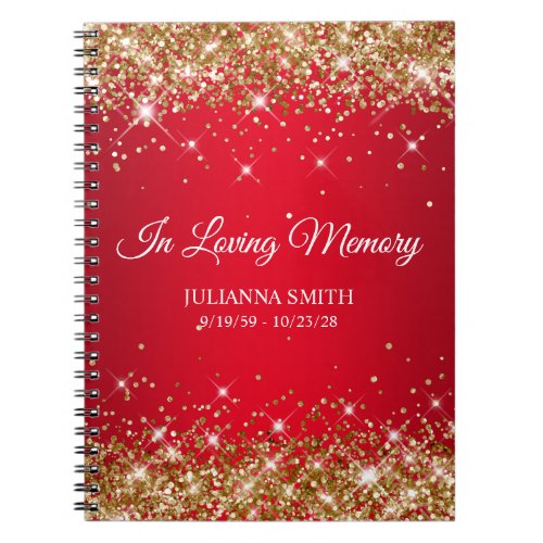 Gold Glitter Red Memorial Service Guestbook Notebook