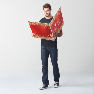 Gold Glitter Red Ombre Glam Big Happy Holidays Card